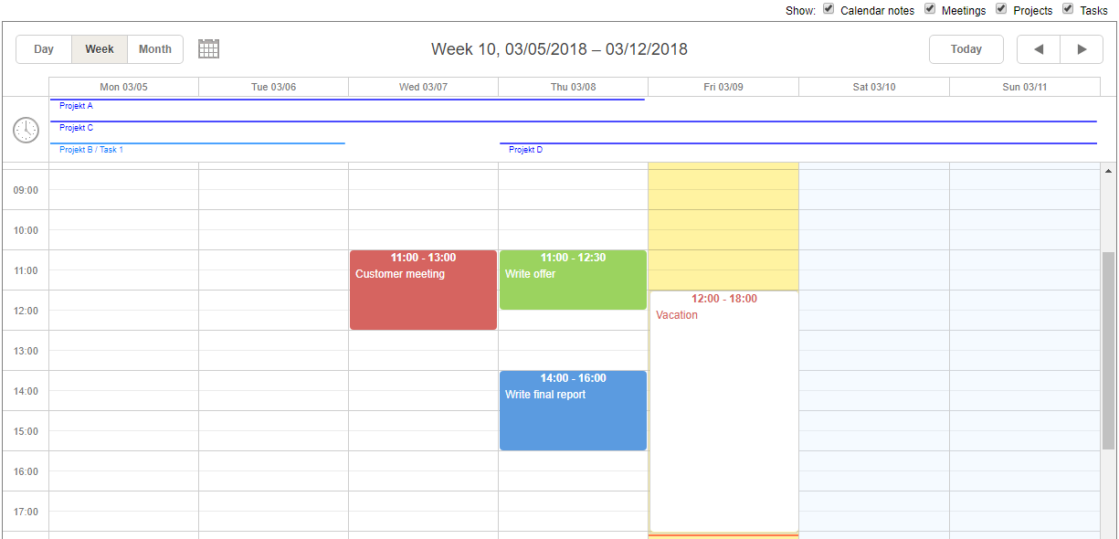 The project tool’s calendar is synchronised with Outlook